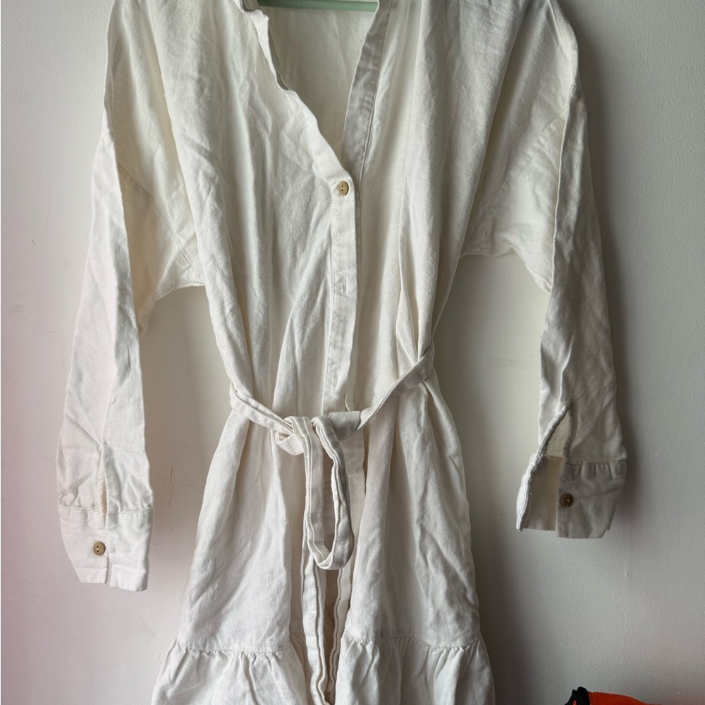 White Button-Up Dress with Belt